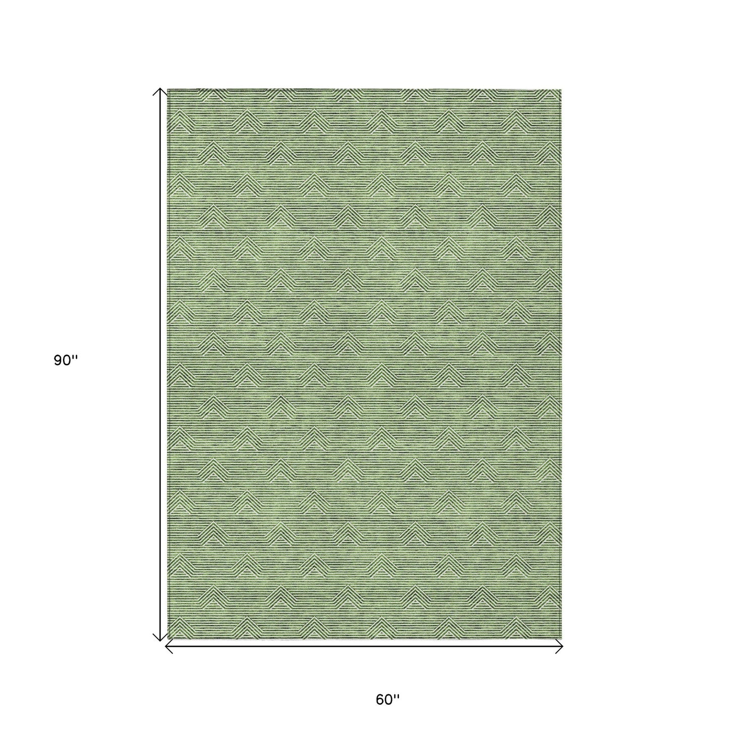 Tabselect Home Line 5' X 8' Green And Beige Geometric Washable Indoor Outdoor Area Rug