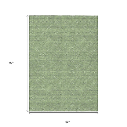 Tabselect Home Line 5' X 8' Green And Beige Geometric Washable Indoor Outdoor Area Rug