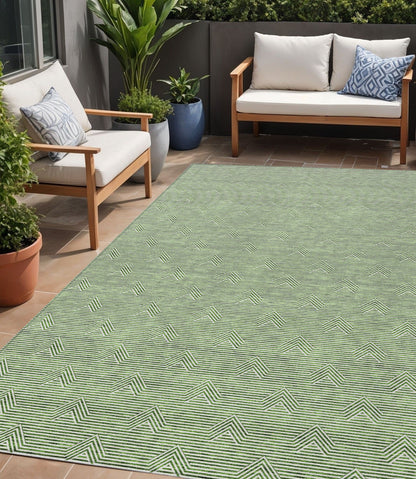 Tabselect Home Line 5' X 8' Green And Beige Geometric Washable Indoor Outdoor Area Rug