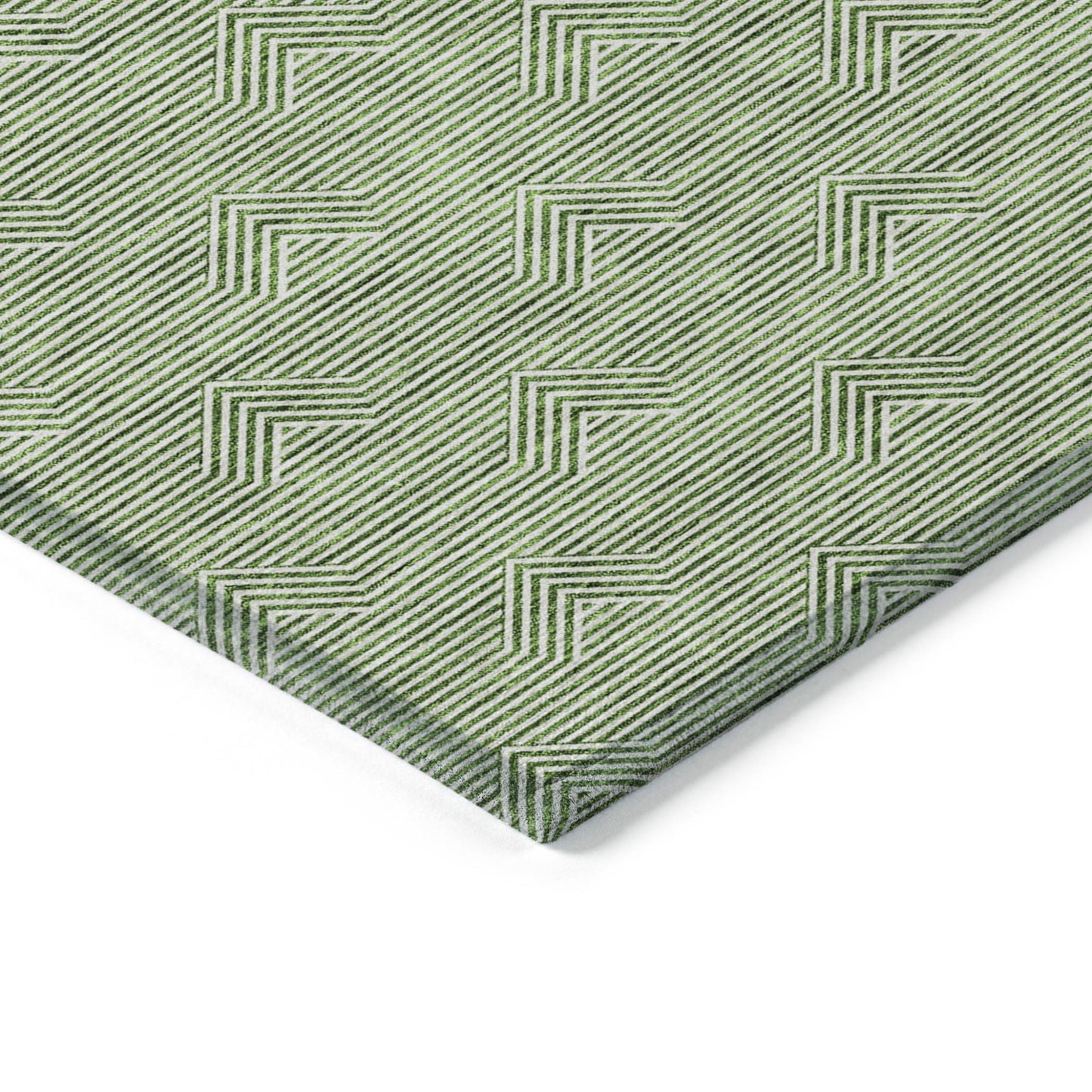Tabselect Home Line 5' X 8' Green And Beige Geometric Washable Indoor Outdoor Area Rug