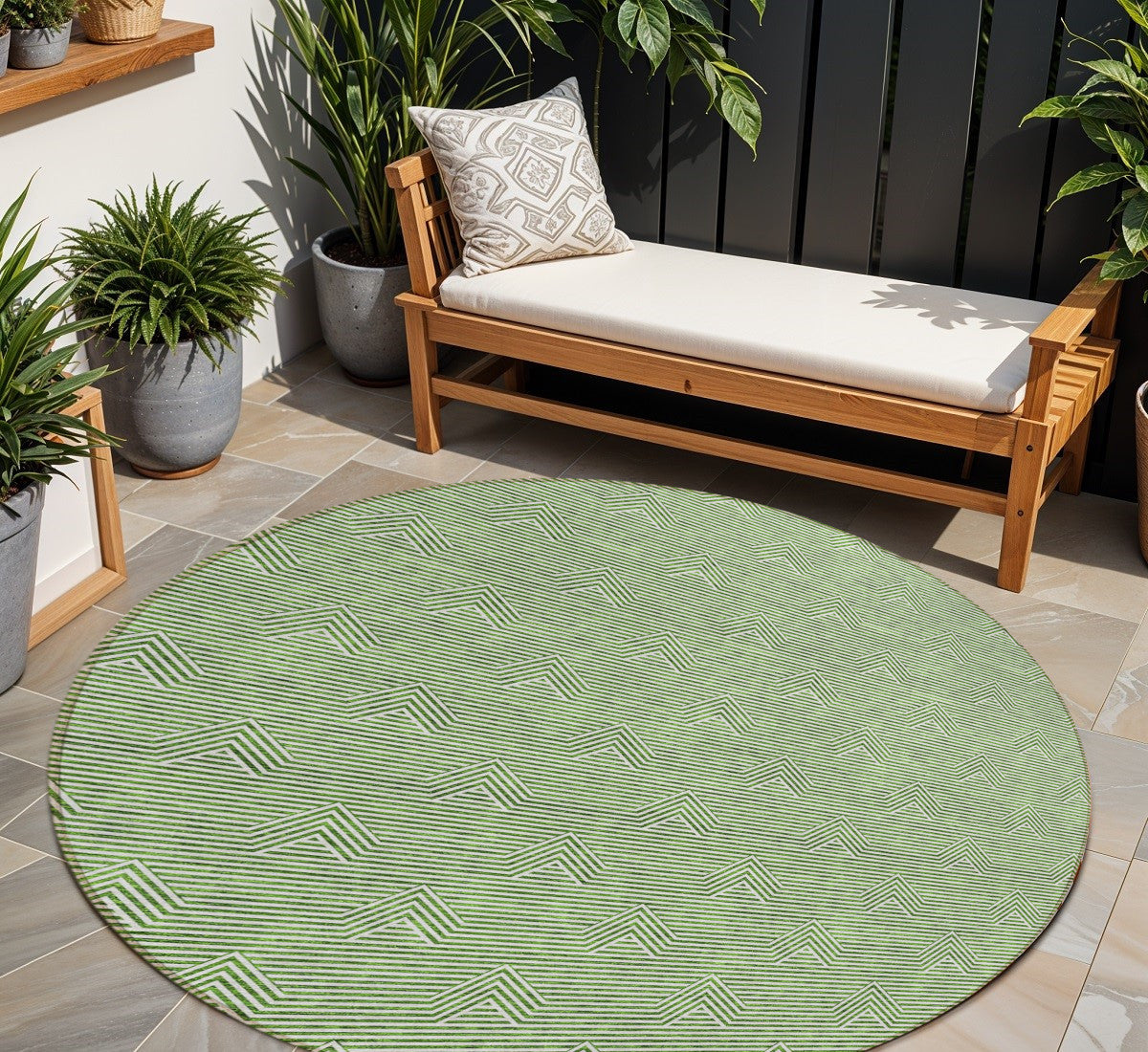 Tabselect Home Line 8' Green And Beige Round Geometric Washable Indoor Outdoor Area Rug