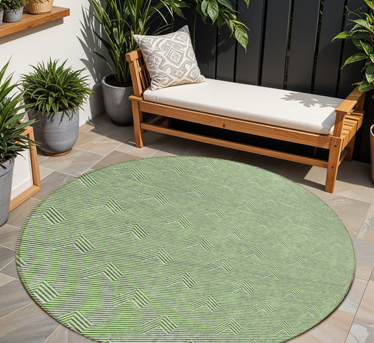 Tabselect Home Line 8' Green And Beige Round Geometric Washable Indoor Outdoor Area Rug