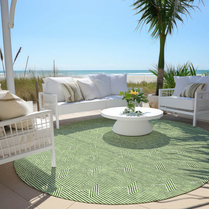 Tabselect Home Line 8' Green And Beige Round Geometric Washable Indoor Outdoor Area Rug