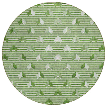 Tabselect Home Line 8' Green And Beige Round Geometric Washable Indoor Outdoor Area Rug