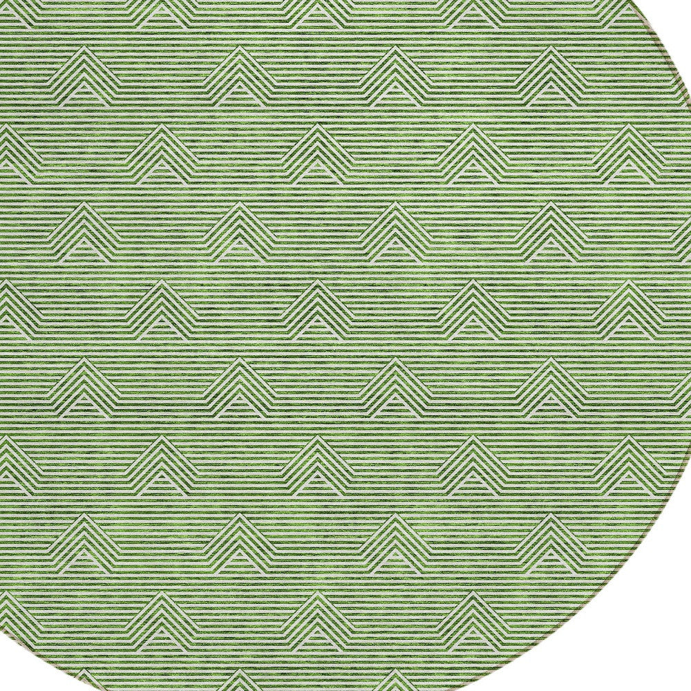 Tabselect Home Line 8' Green And Beige Round Geometric Washable Indoor Outdoor Area Rug