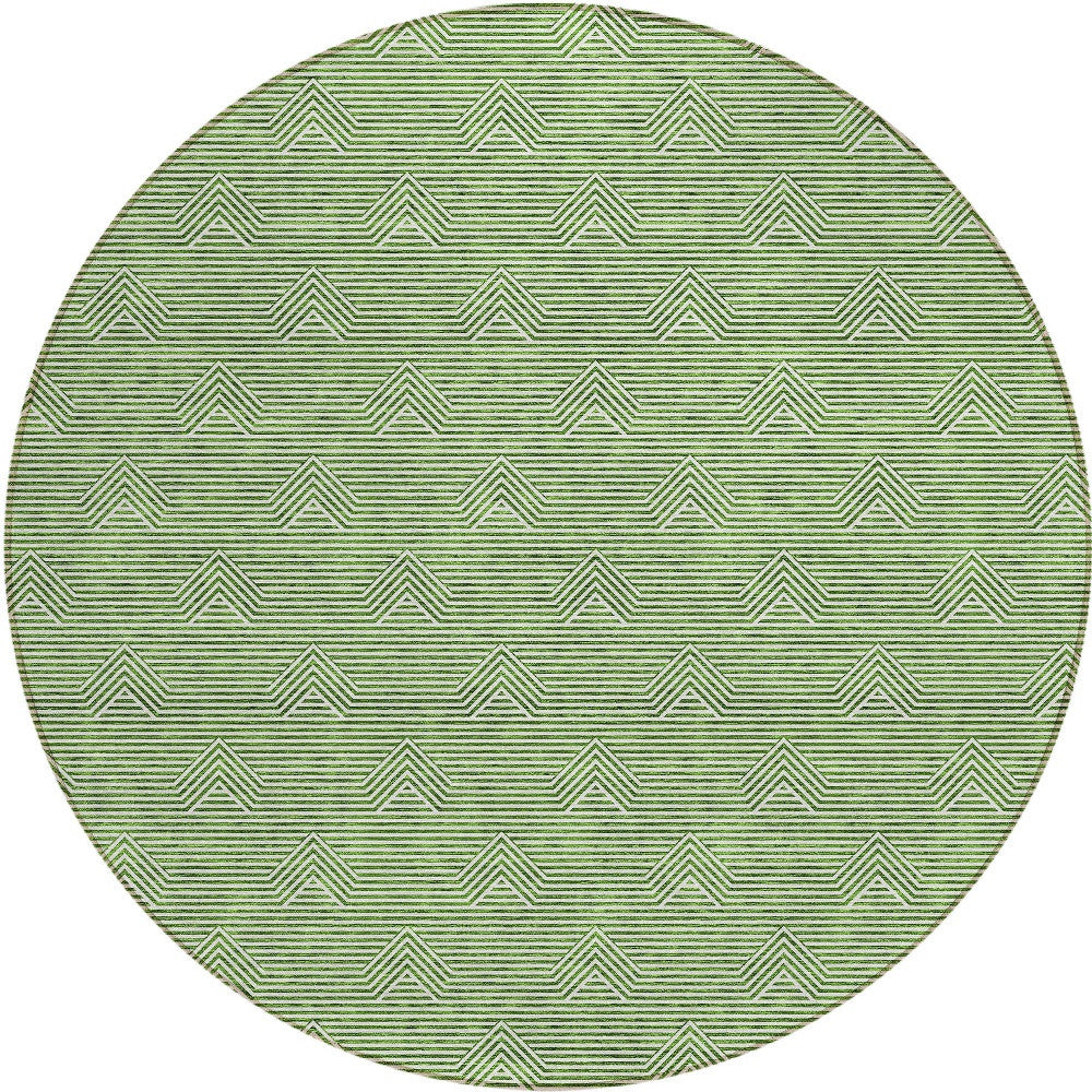 Tabselect Home Line 8' Green And Beige Round Geometric Washable Indoor Outdoor Area Rug