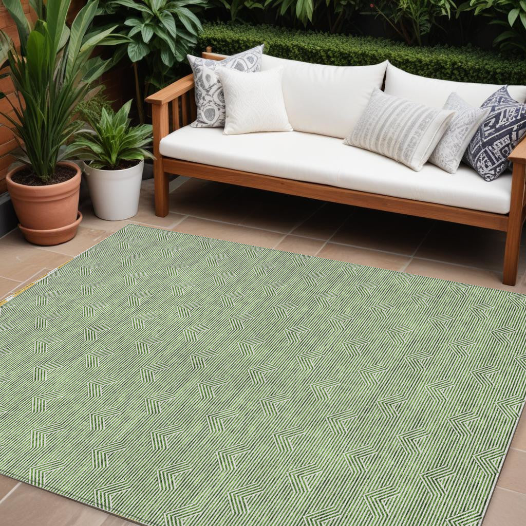 Tabselect Home Line 8' X 10' Green And Beige Geometric Washable Indoor Outdoor Area Rug