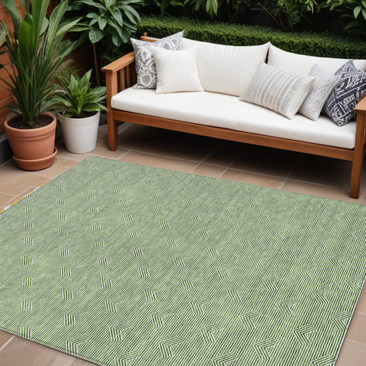 Tabselect Home Line 8' X 10' Green And Beige Geometric Washable Indoor Outdoor Area Rug