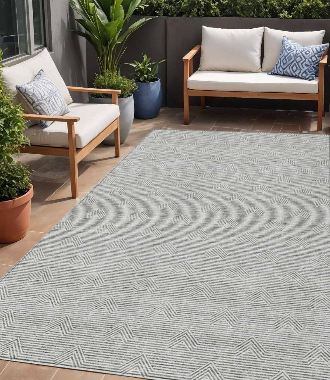 Tabselect Home Line 5' X 8' Gray And Ivory Geometric Washable Indoor Outdoor Area Rug
