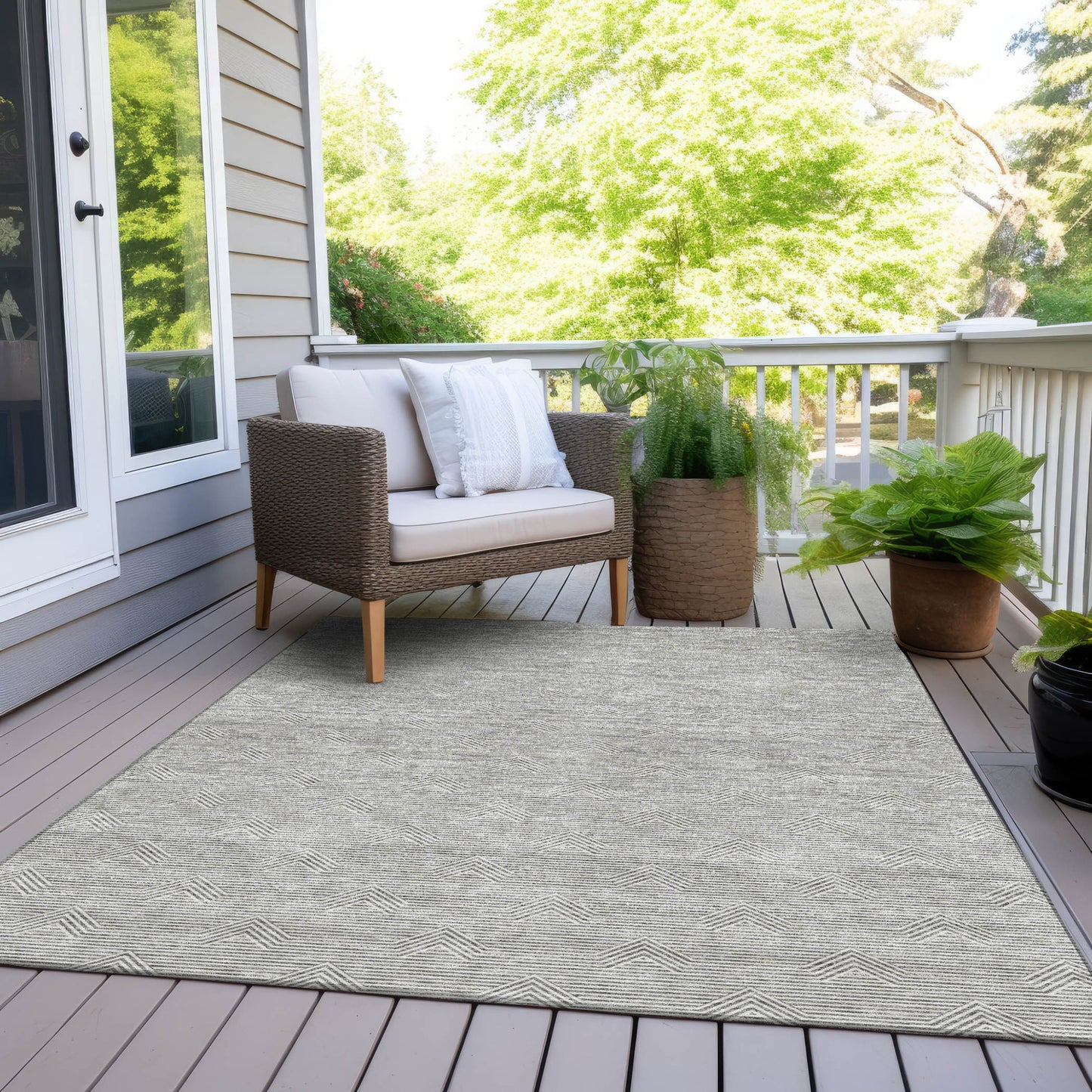 Tabselect Home Line 5' X 8' Gray And Ivory Geometric Washable Indoor Outdoor Area Rug