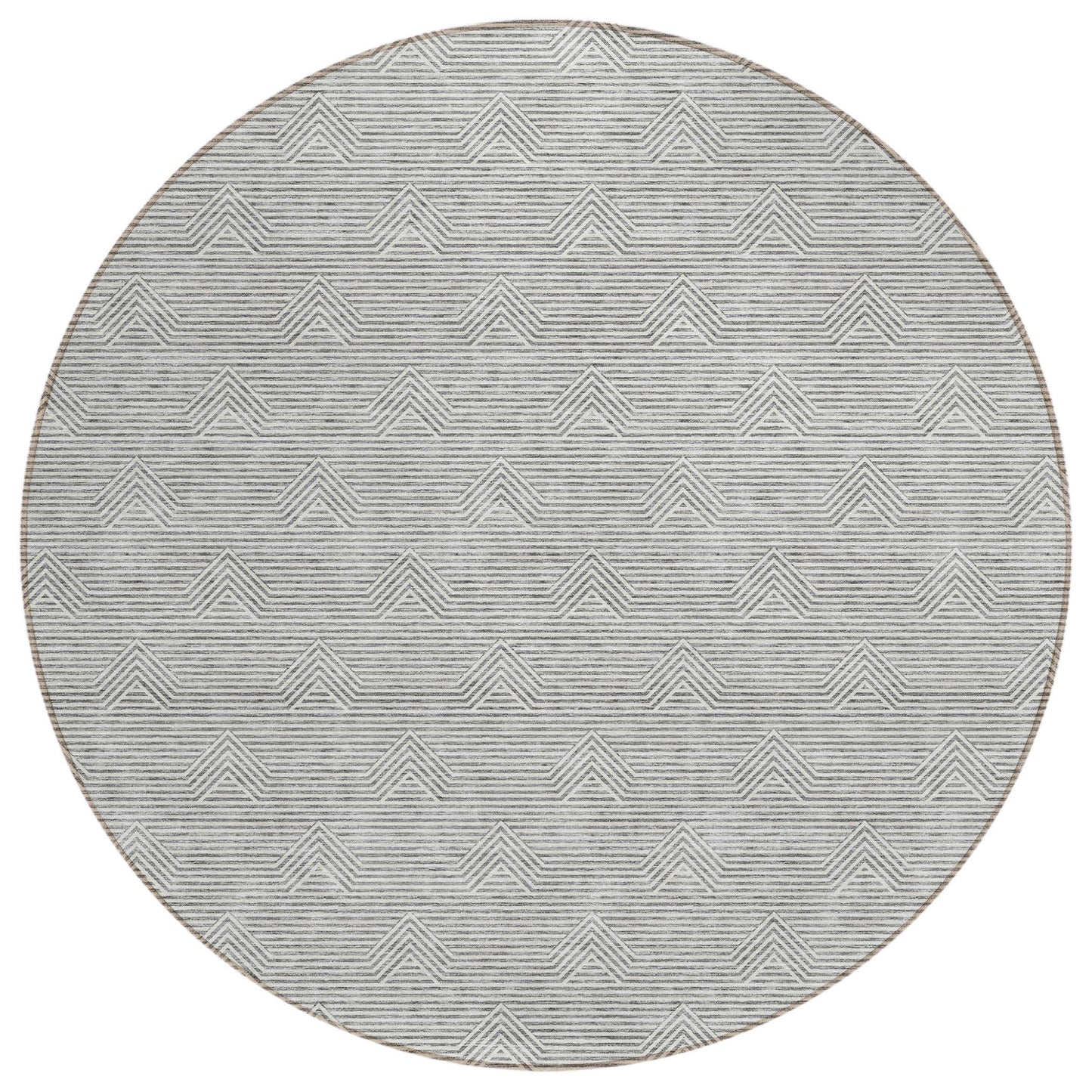 Tabselect Home Line 8' Gray And Ivory Round Geometric Washable Indoor Outdoor Area Rug
