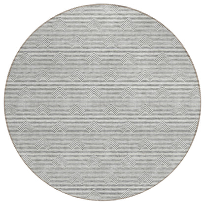 Tabselect Home Line 8' Gray And Ivory Round Geometric Washable Indoor Outdoor Area Rug