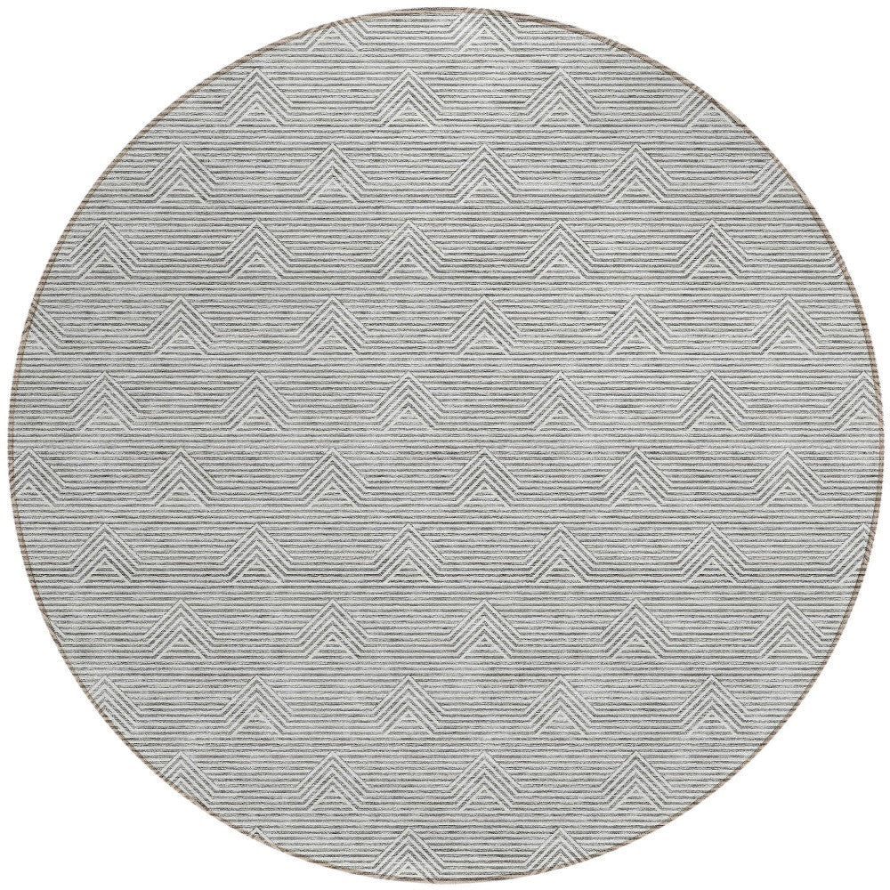 Tabselect Home Line 8' Gray And Ivory Round Geometric Washable Indoor Outdoor Area Rug