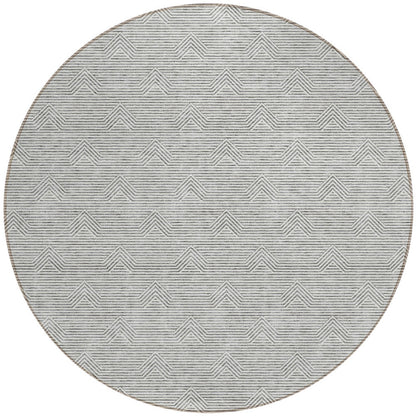 Tabselect Home Line 8' Gray And Ivory Round Geometric Washable Indoor Outdoor Area Rug