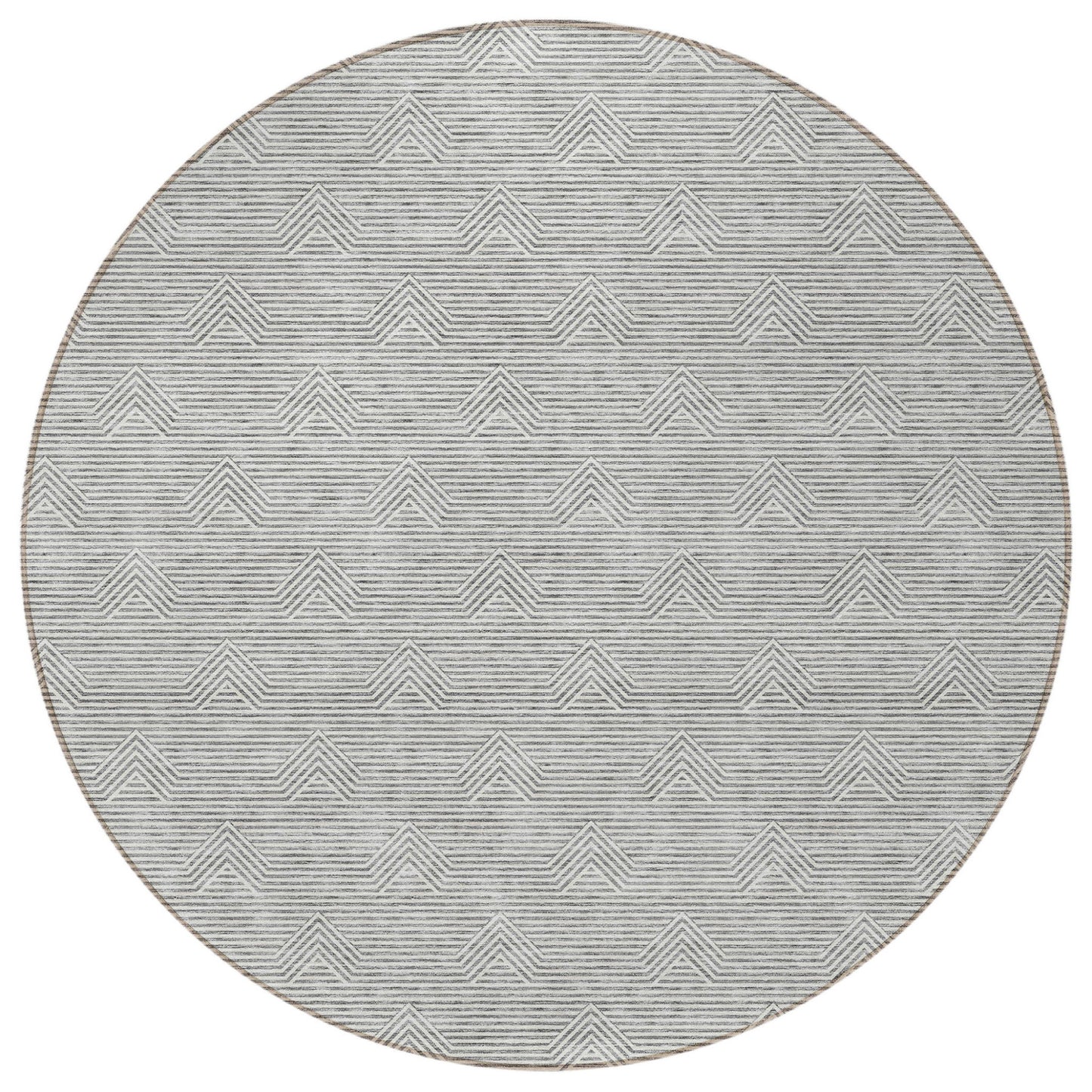Tabselect Home Line 8' Gray And Ivory Round Geometric Washable Indoor Outdoor Area Rug