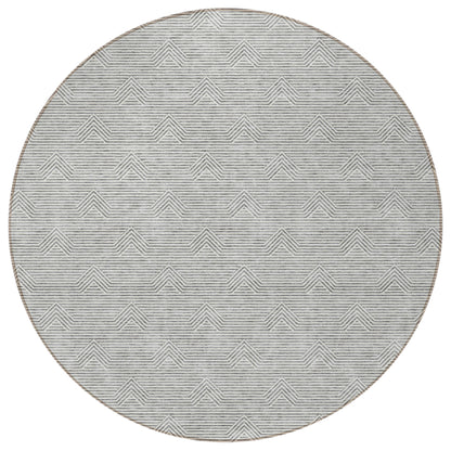 Tabselect Home Line 8' Gray And Ivory Round Geometric Washable Indoor Outdoor Area Rug