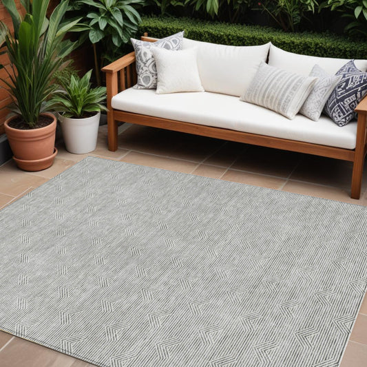 Tabselect Home Line 8' X 10' Gray And Ivory Geometric Washable Indoor Outdoor Area Rug