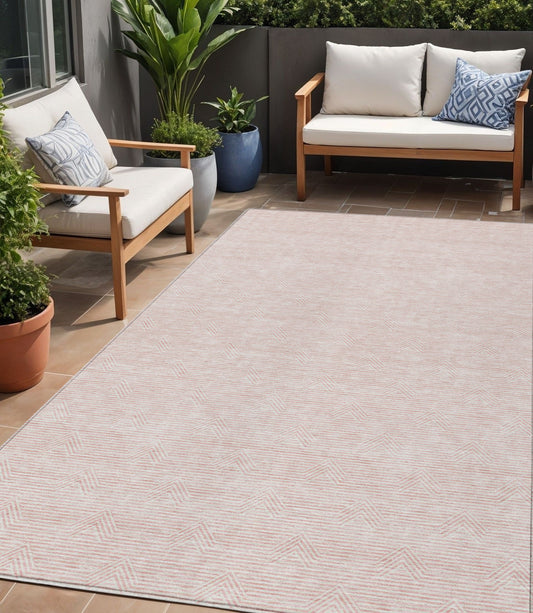 Tabselect Home Line 5' X 8' Pink And Gray Geometric Washable Indoor Outdoor Area Rug