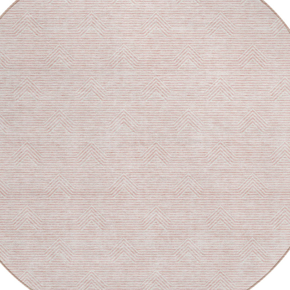 Tabselect Home Line 8' Pink And Gray Round Geometric Washable Indoor Outdoor Area Rug