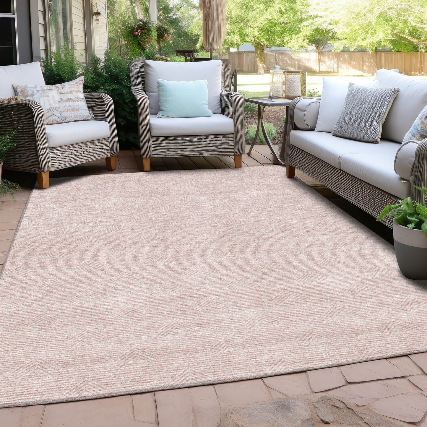 Tabselect Home Line 8' X 10' Pink And Gray Geometric Washable Indoor Outdoor Area Rug