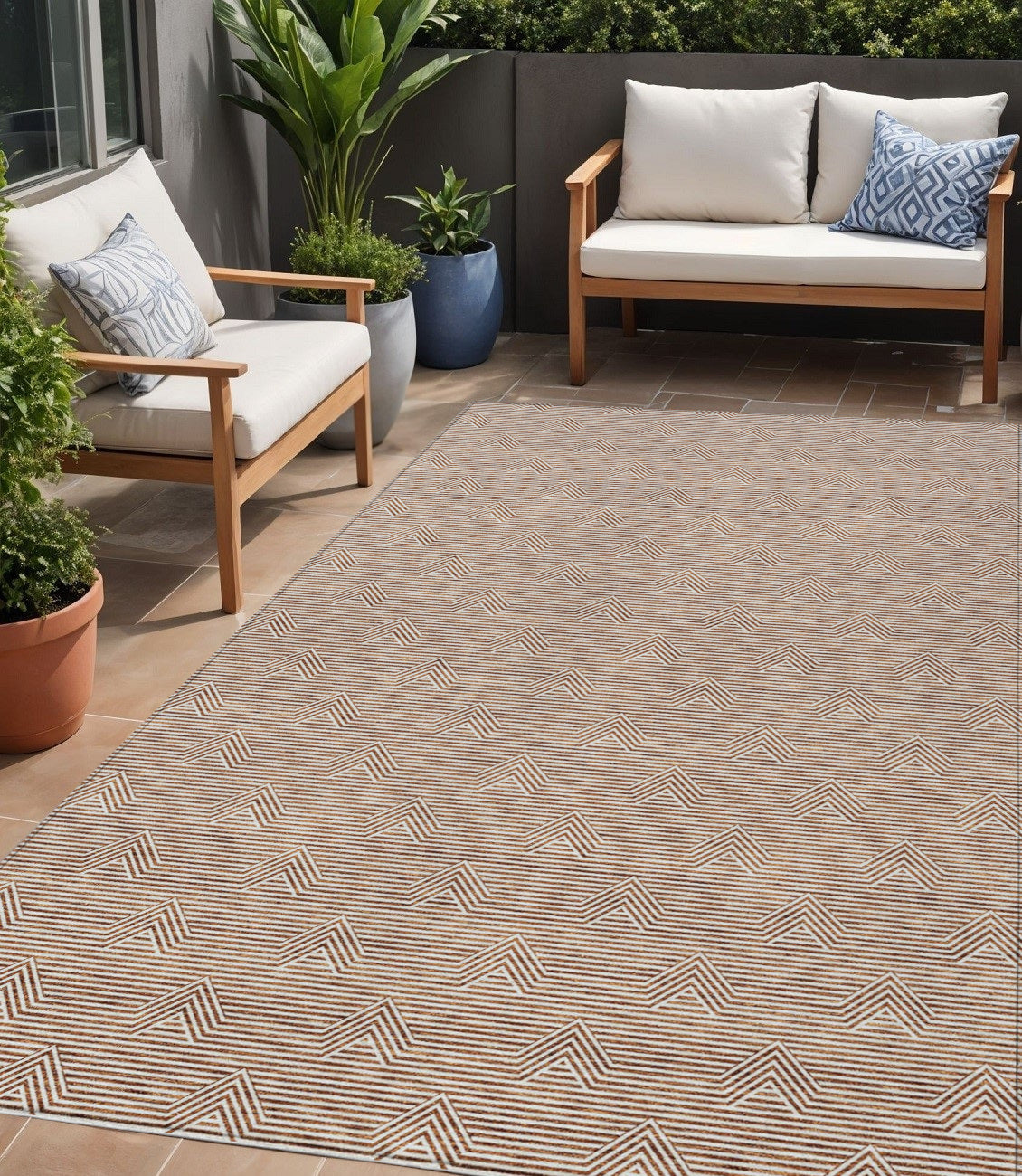 Tabselect Home Line 5' X 8' Brown And Beige Geometric Washable Indoor Outdoor Area Rug