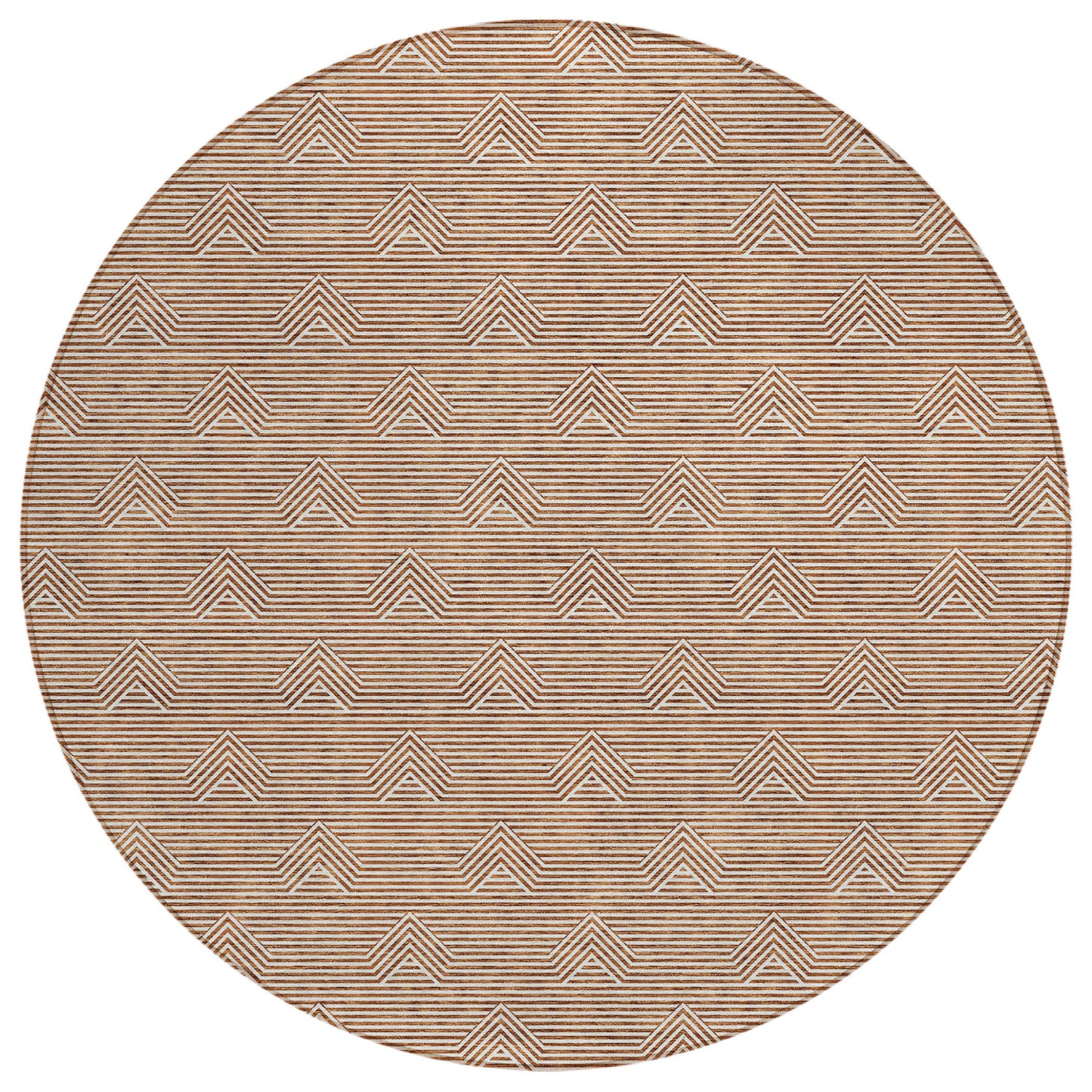 Tabselect Home Line 8' Brown And Beige Round Geometric Washable Indoor Outdoor Area Rug