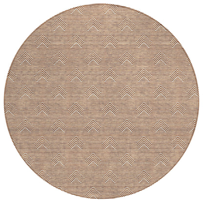 Tabselect Home Line 8' Brown And Beige Round Geometric Washable Indoor Outdoor Area Rug