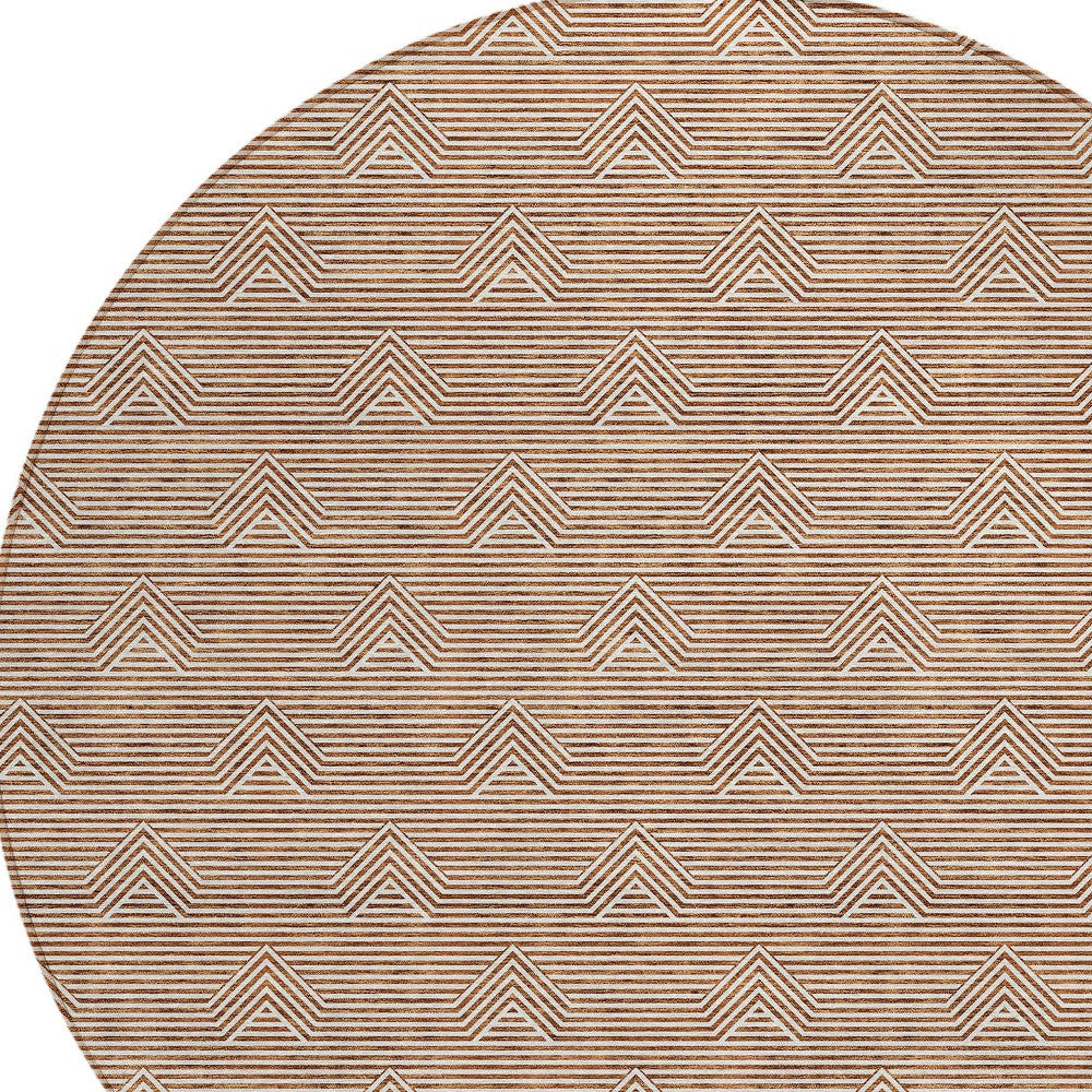 Tabselect Home Line 8' Brown And Beige Round Geometric Washable Indoor Outdoor Area Rug