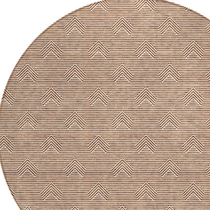 Tabselect Home Line 8' Brown And Beige Round Geometric Washable Indoor Outdoor Area Rug