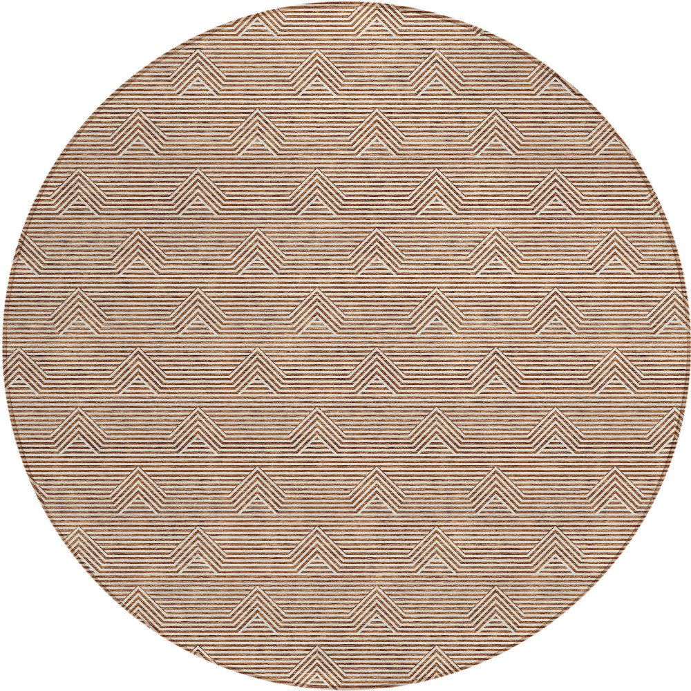 Tabselect Home Line 8' Brown And Beige Round Geometric Washable Indoor Outdoor Area Rug