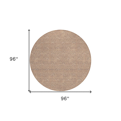 Tabselect Home Line 8' Brown And Beige Round Geometric Washable Indoor Outdoor Area Rug
