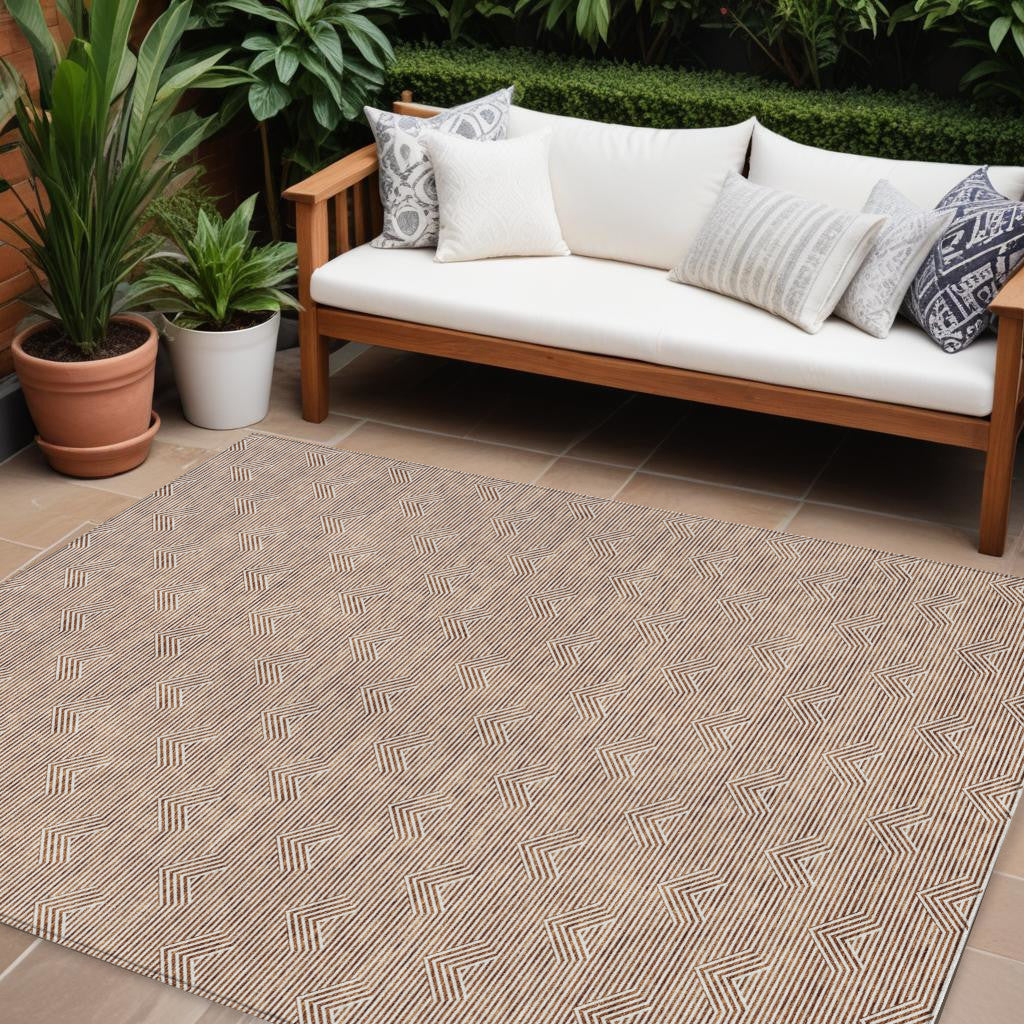 Tabselect Home Line 8' X 10' Brown And Beige Geometric Washable Indoor Outdoor Area Rug