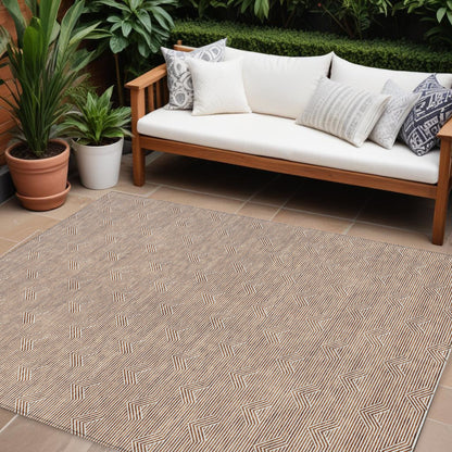 Tabselect Home Line 8' X 10' Brown And Beige Geometric Washable Indoor Outdoor Area Rug