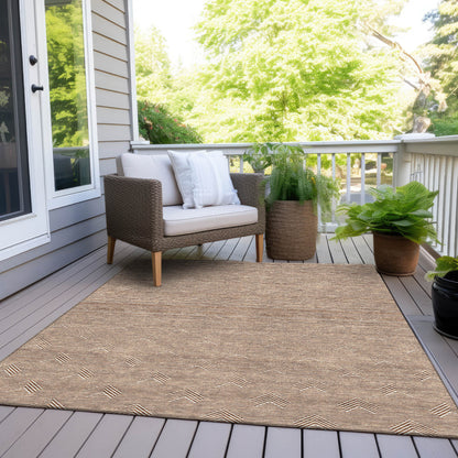 Tabselect Home Line 8' X 10' Brown And Beige Geometric Washable Indoor Outdoor Area Rug