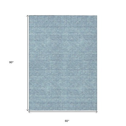 Tabselect Home Line 5' X 8' Teal Blue And Ivory Geometric Washable Indoor Outdoor Area Rug