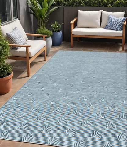 Tabselect Home Line 5' X 8' Teal Blue And Ivory Geometric Washable Indoor Outdoor Area Rug