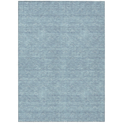 Tabselect Home Line 5' X 8' Teal Blue And Ivory Geometric Washable Indoor Outdoor Area Rug