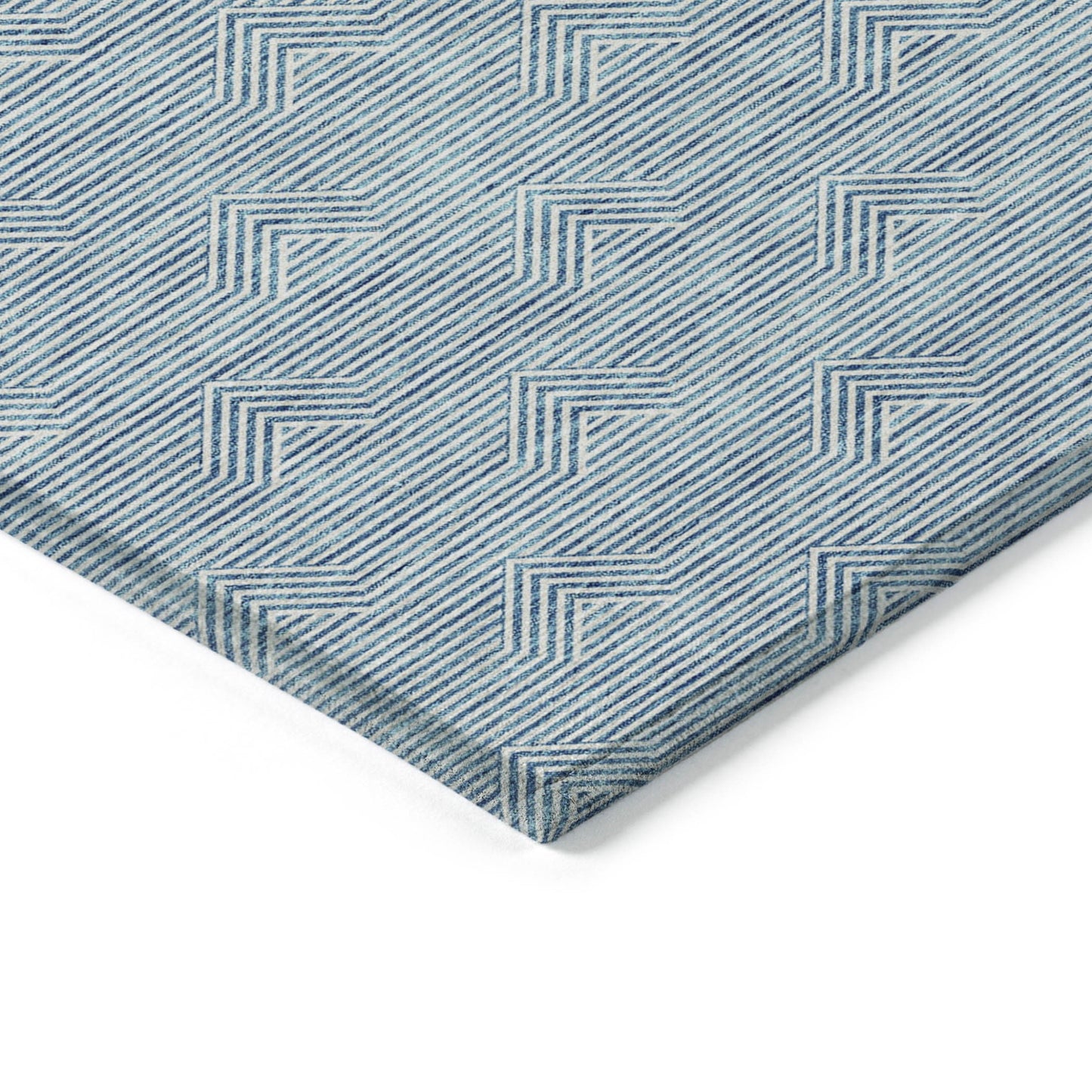 Tabselect Home Line 5' X 8' Teal Blue And Ivory Geometric Washable Indoor Outdoor Area Rug