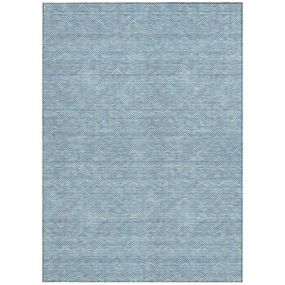 Tabselect Home Line 5' X 8' Teal Blue And Ivory Geometric Washable Indoor Outdoor Area Rug