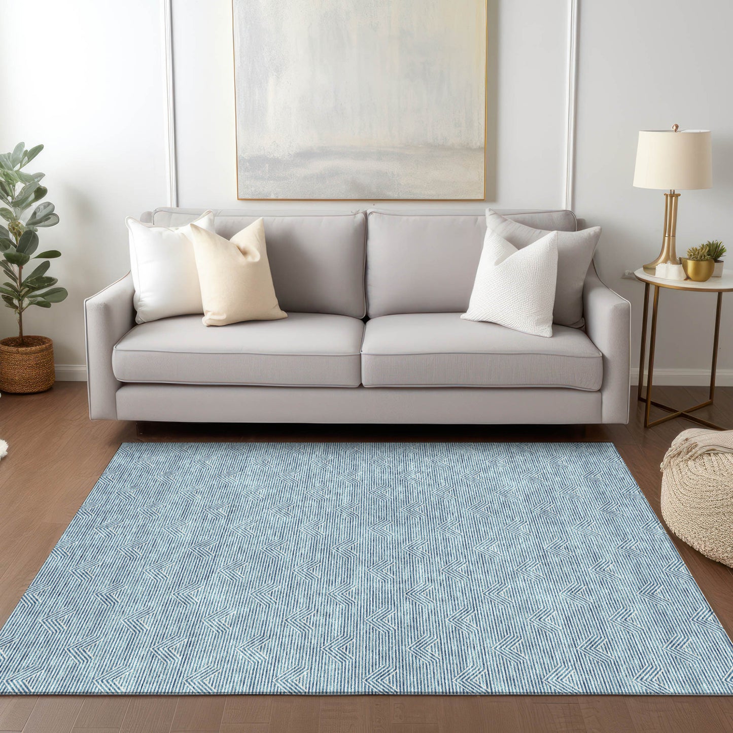 Tabselect Home Line 5' X 8' Teal Blue And Ivory Geometric Washable Indoor Outdoor Area Rug
