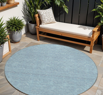 Tabselect Home Line 8' Teal Blue And Ivory Round Geometric Washable Indoor Outdoor Area Rug