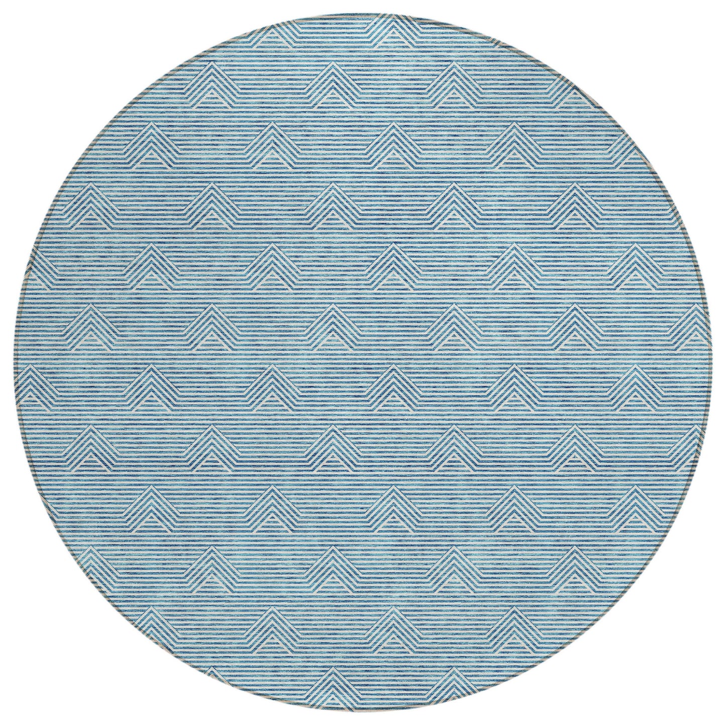 Tabselect Home Line 8' Teal Blue And Ivory Round Geometric Washable Indoor Outdoor Area Rug