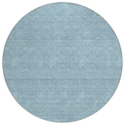 Tabselect Home Line 8' Teal Blue And Ivory Round Geometric Washable Indoor Outdoor Area Rug