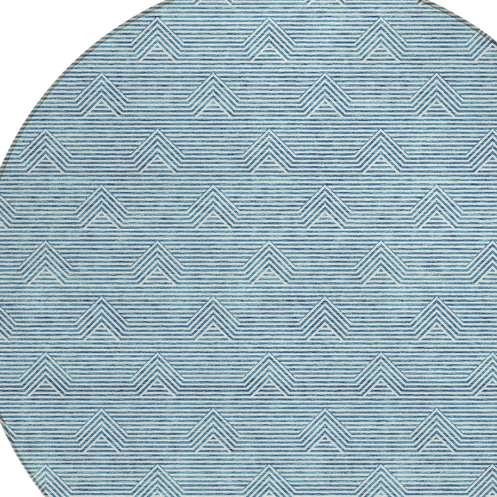 Tabselect Home Line 8' Teal Blue And Ivory Round Geometric Washable Indoor Outdoor Area Rug