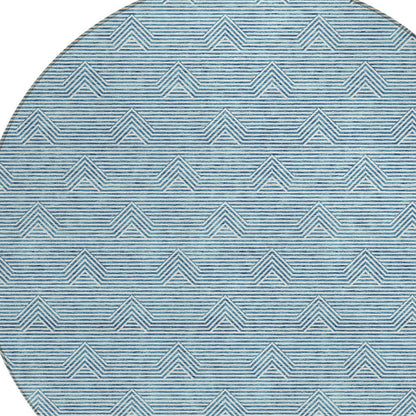 Tabselect Home Line 8' Teal Blue And Ivory Round Geometric Washable Indoor Outdoor Area Rug