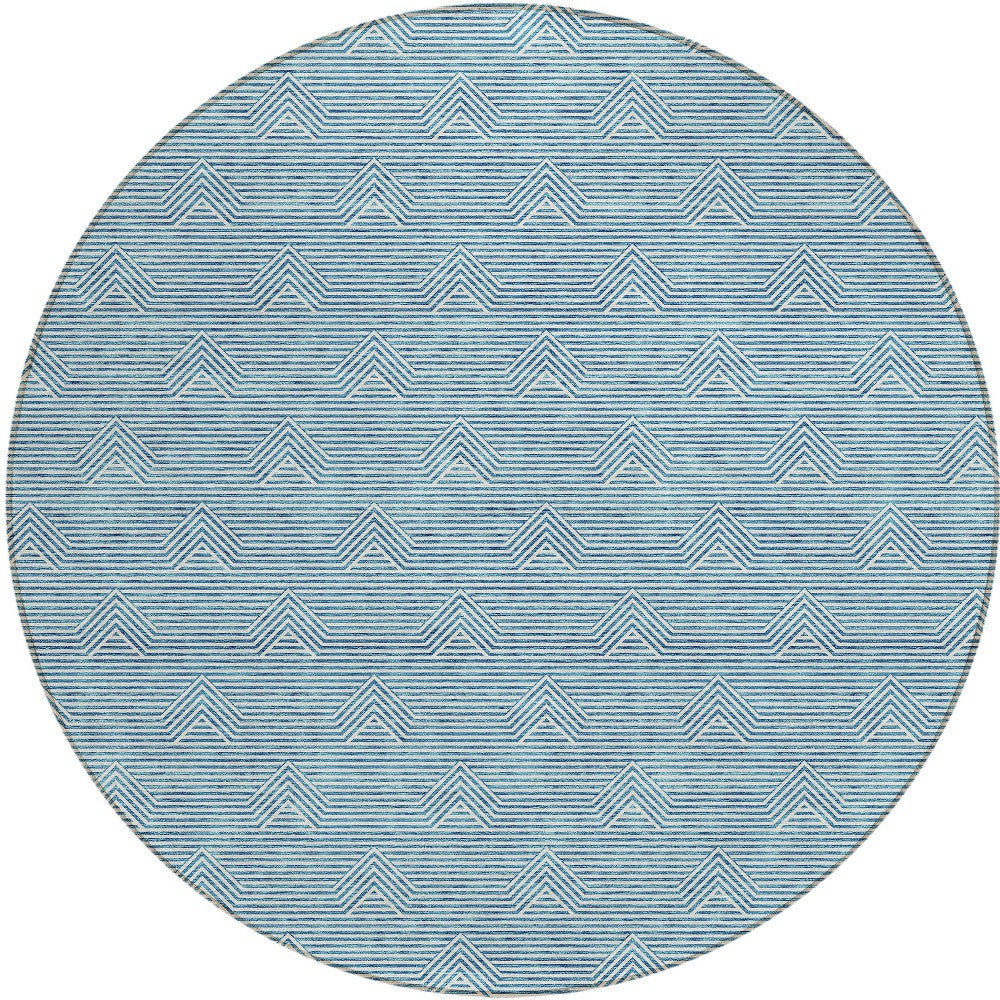 Tabselect Home Line 8' Teal Blue And Ivory Round Geometric Washable Indoor Outdoor Area Rug