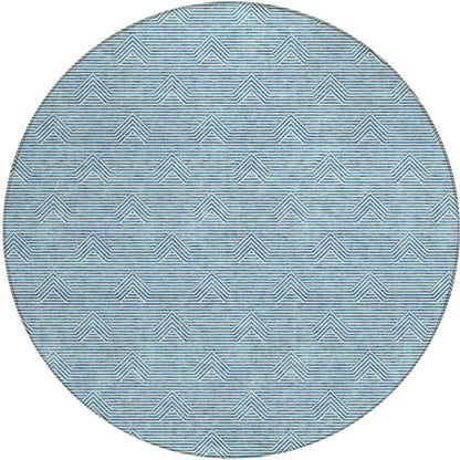 Tabselect Home Line 8' Teal Blue And Ivory Round Geometric Washable Indoor Outdoor Area Rug