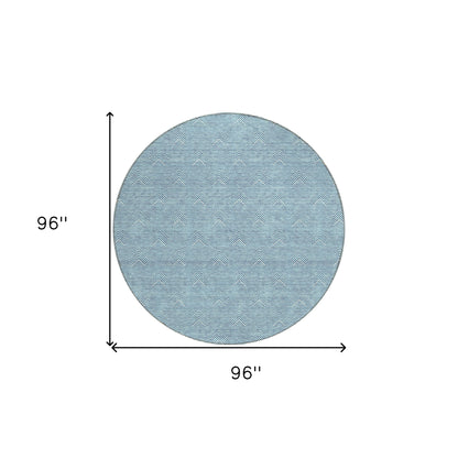 Tabselect Home Line 8' Teal Blue And Ivory Round Geometric Washable Indoor Outdoor Area Rug