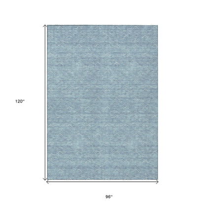 Tabselect Home Line 8' X 10' Teal Blue And Ivory Geometric Washable Indoor Outdoor Area Rug