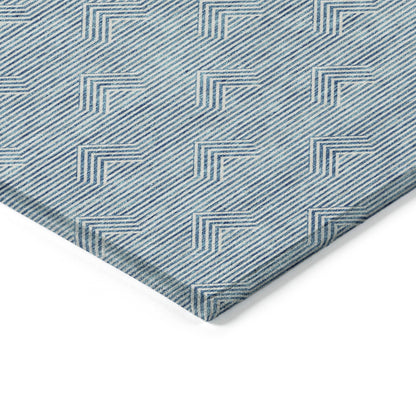 Tabselect Home Line 8' X 10' Teal Blue And Ivory Geometric Washable Indoor Outdoor Area Rug